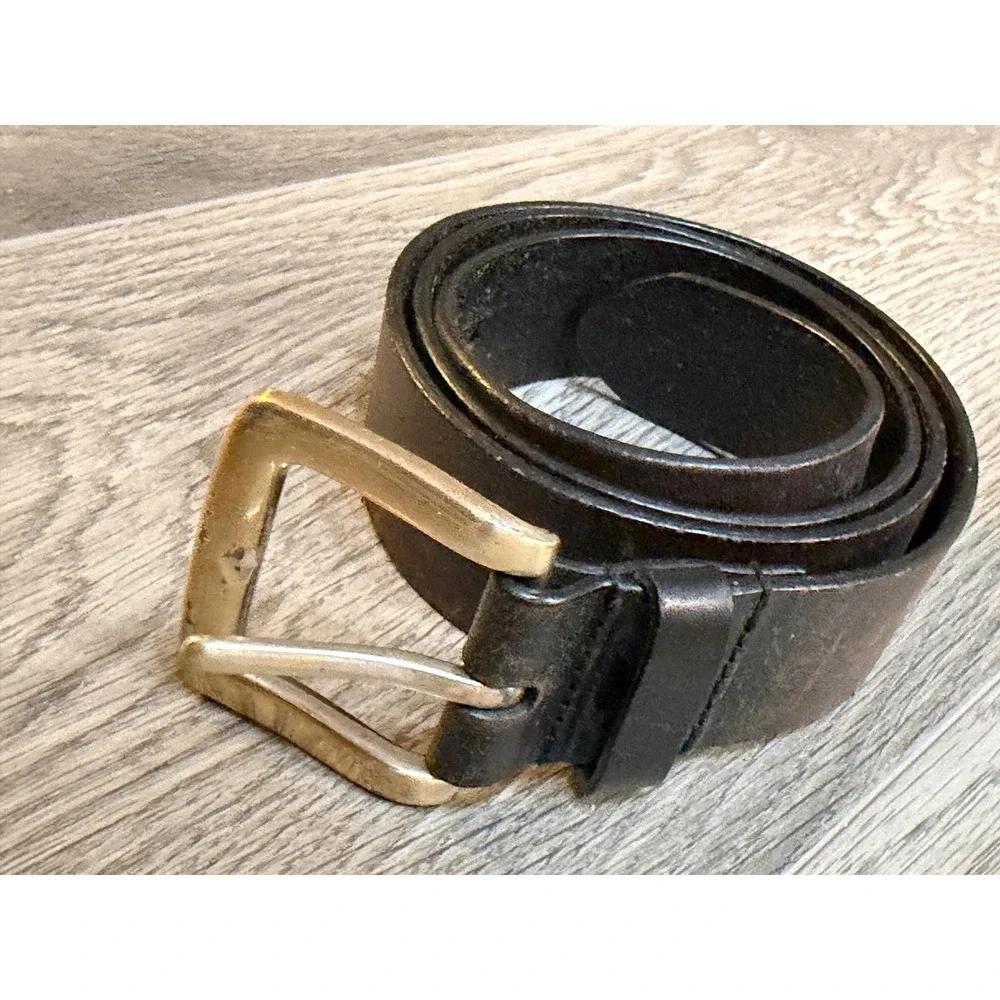 Express Genuine Leather Belt Large Brown Brass Buckle Classic Mens Vintage‎ ReAd